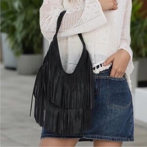 Vegan leather fringe bag